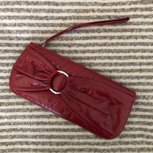 Red Leather Gnipoos Wristlet Clutch